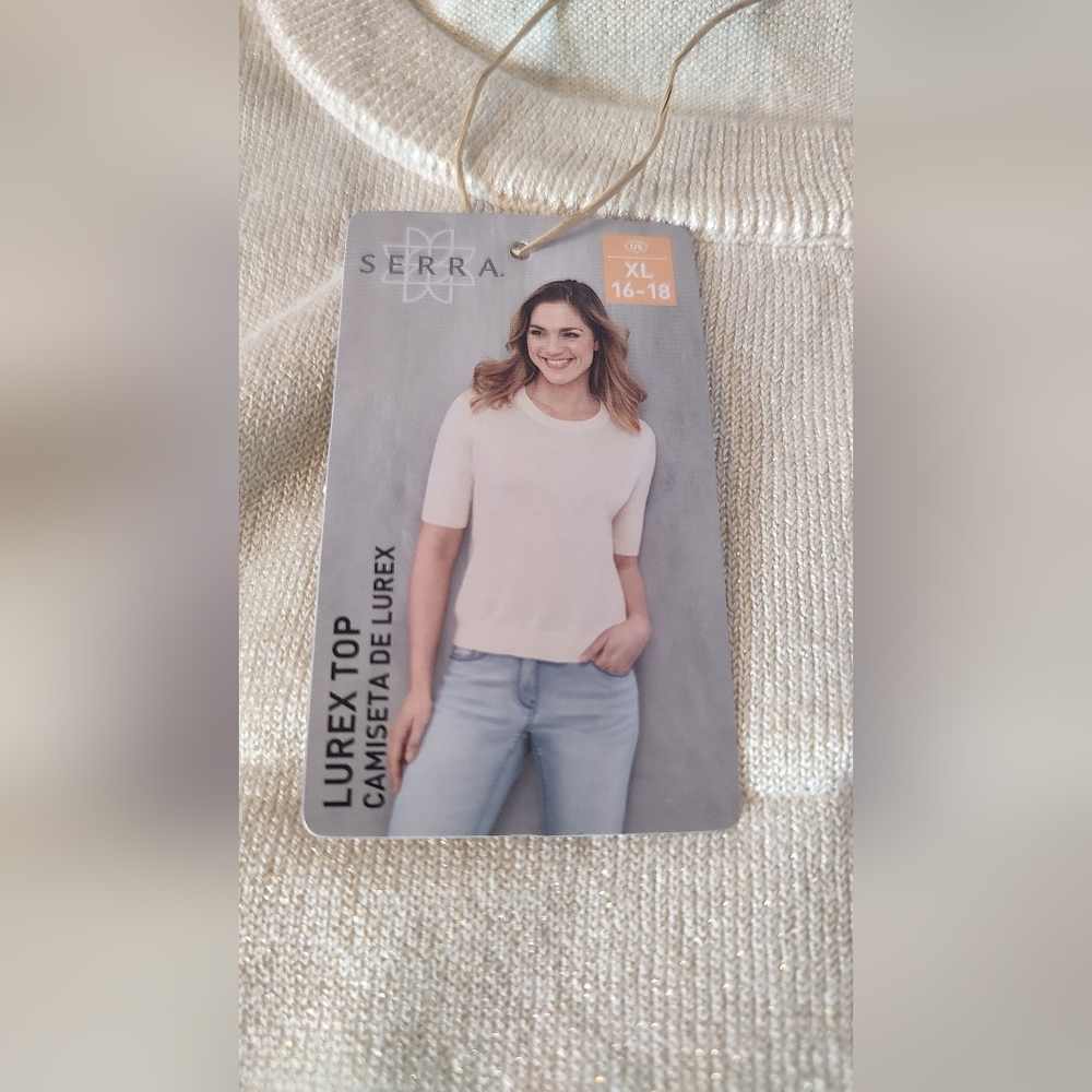 Serra Women's Size XL (16-18) Lurex Top Regular Fit NWT Short Sleeve Gold